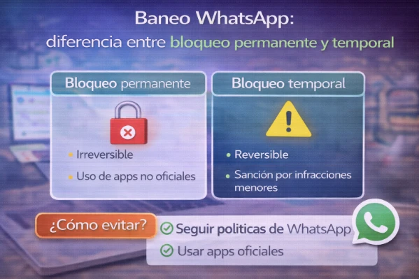 Baneo WhatsApp: diferencia entre bloqueo permanente y temporal