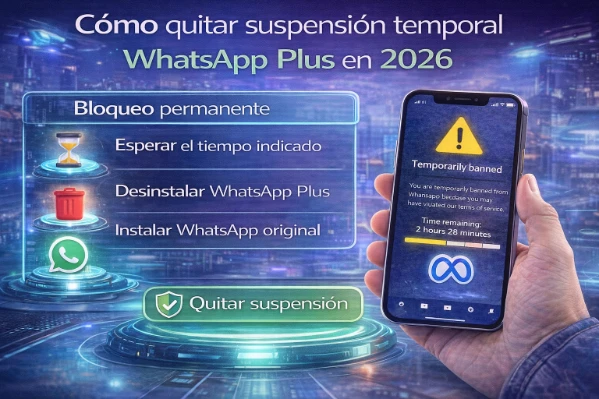 Cómo quitar suspensión temporal WhatsApp Plus en 2026